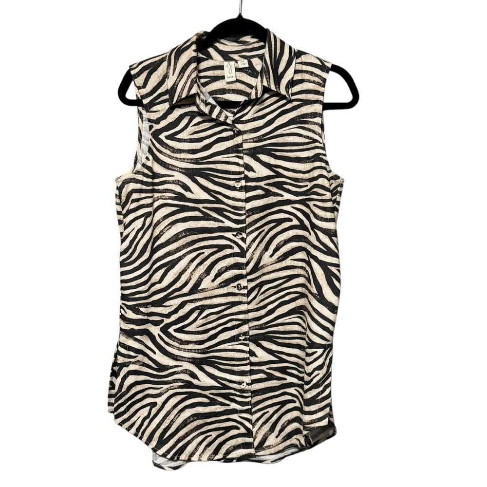 Joie Linen Blend Zebra Animal Print Sleeveless Button Front Shirt Size Small